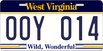 WV license plate OOY014