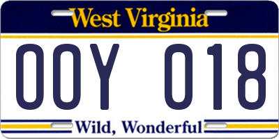 WV license plate OOY018