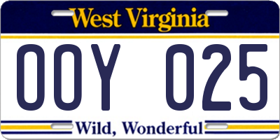 WV license plate OOY025