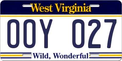 WV license plate OOY027