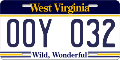 WV license plate OOY032