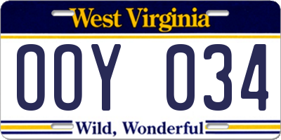 WV license plate OOY034