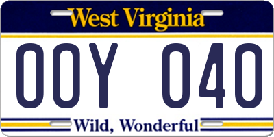WV license plate OOY040