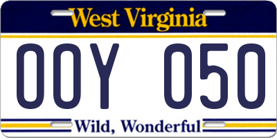 WV license plate OOY050