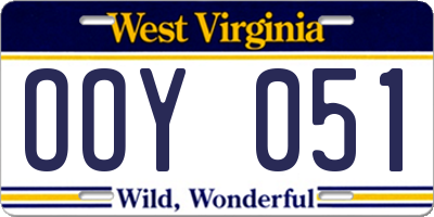 WV license plate OOY051