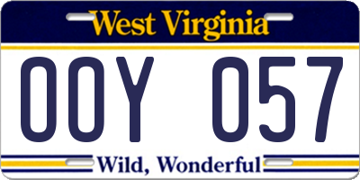 WV license plate OOY057