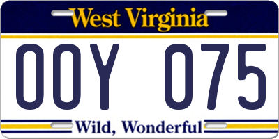 WV license plate OOY075