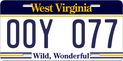 WV license plate OOY077