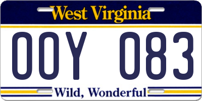 WV license plate OOY083