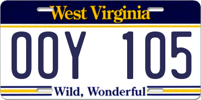 WV license plate OOY105
