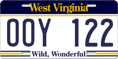 WV license plate OOY122
