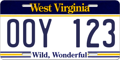 WV license plate OOY123