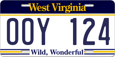 WV license plate OOY124