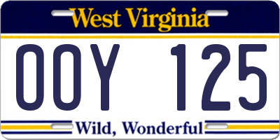 WV license plate OOY125