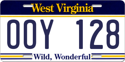 WV license plate OOY128