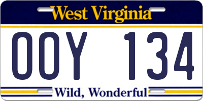 WV license plate OOY134