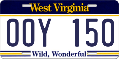 WV license plate OOY150
