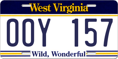 WV license plate OOY157