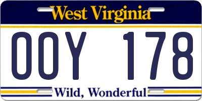 WV license plate OOY178