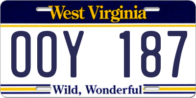 WV license plate OOY187