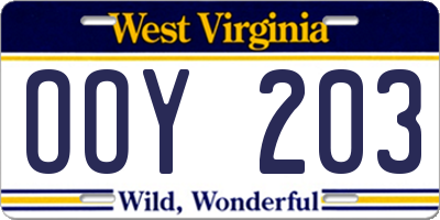 WV license plate OOY203