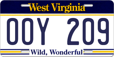 WV license plate OOY209