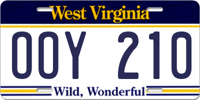 WV license plate OOY210