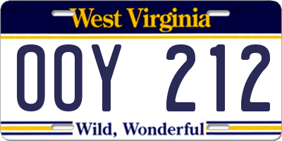 WV license plate OOY212
