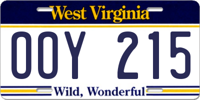 WV license plate OOY215
