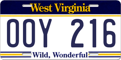 WV license plate OOY216