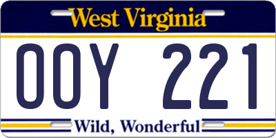 WV license plate OOY221