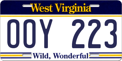 WV license plate OOY223