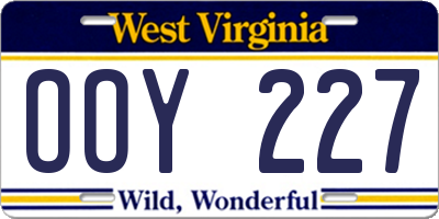 WV license plate OOY227