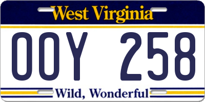 WV license plate OOY258