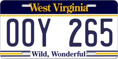 WV license plate OOY265