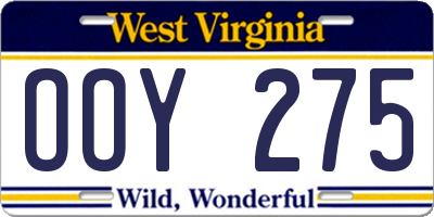 WV license plate OOY275