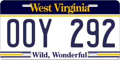 WV license plate OOY292