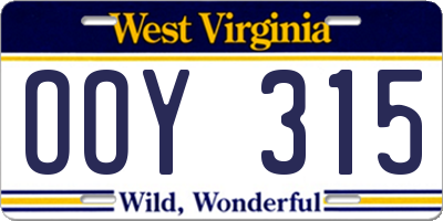 WV license plate OOY315
