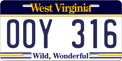 WV license plate OOY316