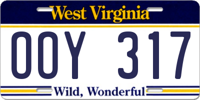 WV license plate OOY317