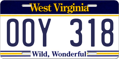 WV license plate OOY318