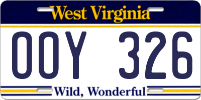 WV license plate OOY326