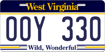 WV license plate OOY330