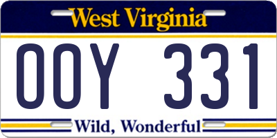 WV license plate OOY331