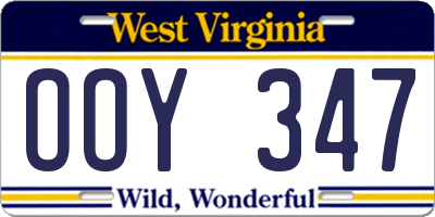 WV license plate OOY347