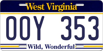 WV license plate OOY353