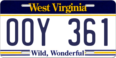WV license plate OOY361