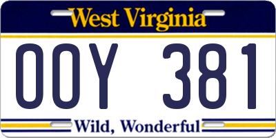 WV license plate OOY381