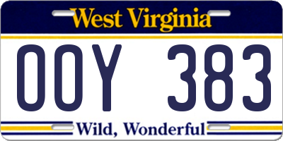 WV license plate OOY383