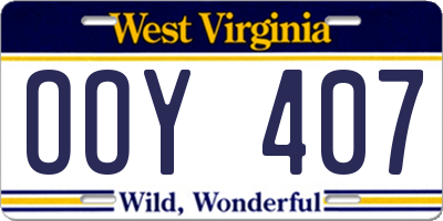 WV license plate OOY407